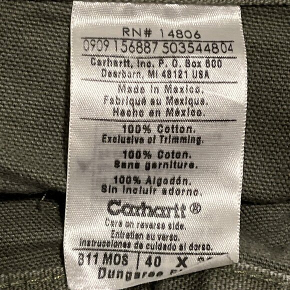 Men's Carhartt Carpenter Duck Canvas Jeans SZ 40x32 Green B11 MOS Dungaree Fit - Picture 11 of 11